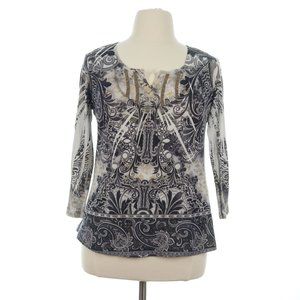 One World Women's White Embellished Paisley V-Neck Sweater Top